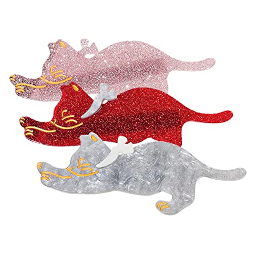 CANIGHT 3stücke Katzen-haarclips Aus Acryl Süße Tierhaarspangen Haarschmuck Für Mädchen Und Frauen Für Frisuren Und Feste Und Rot von CANIGHT