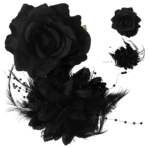 CANIGHT Vielseitiger Blumen-haarschmuck Für Damen Clip Schwarze Blumen-haarspangen 4er-set Rosen-haarschmuck von CANIGHT