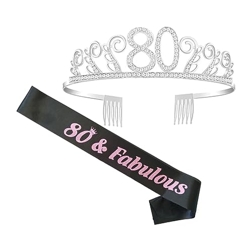 CANIGHT Satz Mit Haarkamm Und Schärpe 80 Geburtstagsdekoration Kristallkopfschmuck Partyaccessoires Etikette-gürtel Schärpe Für Partys Kopfschmuck Mit Strasssteinen von CANIGHT