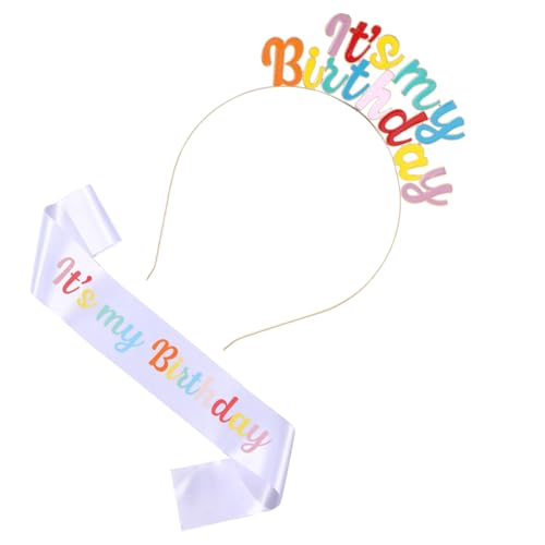 CANIGHT 1 Satz Haarschmuck-Set für Geburtstagsparty Geburtstagskrone Kopfschmuck Geburtstagsparty Dekoration Geburtstagsparty Haarschmuck Festival-Haarband Geburtstagsparty-Schärpe Metall von CANIGHT