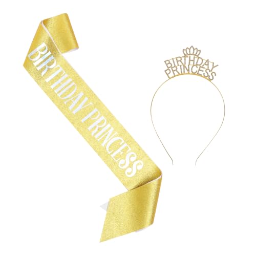 CANIGHT Geburtstags-stirnband Für Frauen Und Mädchen Prinzessinnen-krone Kopfschmuck Mit Schärpe Glitzerndes Zum Feiern von CANIGHT