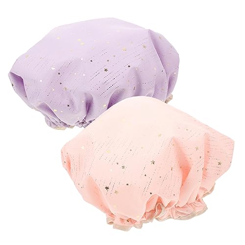 CANIGHT 2stücke Duschhauben Für Frauen Wasserdichte Elastische Haarhaube Mit Doppellagigem Design Für Spa Salon Hause Für Längeres Haar Sternenmotiv von CANIGHT