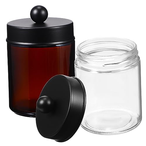 CANIGHT 2er Set Baumwollpads Aus Mit Deckel Badezimmer Organizer Für Kosmetik Transparente Und Teefarbene Behälter Für Wattepads Und von CANIGHT