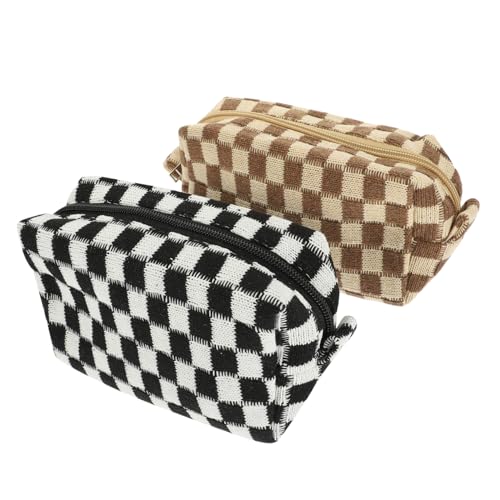 CANIGHT 2stücke Kosmetiktaschen Im Schachmuster Tragbare Make-up-Tasche Für Reisen Große Kapazität Organizer Für Toilettenartikel Und Accessoires Schwarz-weiße Und Khakifarbene von CANIGHT