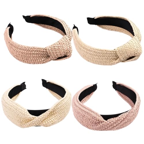 CANIGHT 4 Stück Teiliges aus Raffia Haarbändern für Damen Geknotete Stirnbänder Pastellfarben Leicht und Bequem Haaraccessoires für Strand und Freizeitlooks von CANIGHT