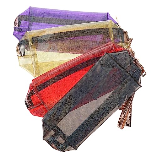 CANIGHT 4stücke Holographische Kosmetiktasche Reise-kulturtasche Für Damen Transparentes Design Für Make-up Toilettenartikel Und Mehr Rot Schwarz Violett Orange von CANIGHT