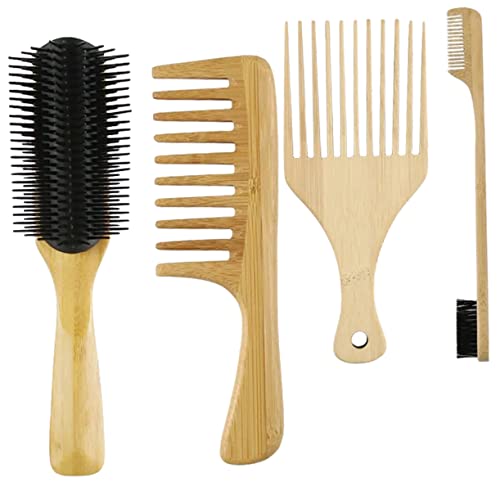 CANIGHT Kamm Set Friseur Haarbürste Bambus 4 Teiliges Haarkamm Set Frisierset Für Herren Und Damen Entwirrkamm Stylingkamm Feiner Frisierspitzkamm Natürliche Holzoptik Ideales Haarpflege Tool Für Den von CANIGHT