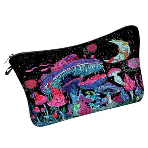 CANIGHT Reise Kosmetiktasche Für Damen Tragbare Make-up Aufbewahrungstasche Mit Pilz Und Mondphasen-Muster Für Reisen Gym Und Camping Vielseitig Einsetzbar Langlebig Und Praktisch von CANIGHT