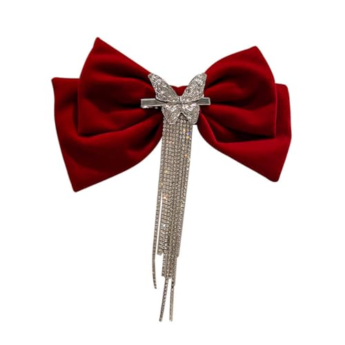 CANIGHT Haarspange Mit Schleife Und Quasten Roter Haarclip Mit Strass Für Mädchen von CANIGHT