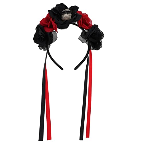 CANIGHT Halloween Blumen Haarschmuck Kreatives Skelett Stirnband Für Damen Für Tag Der Toten Halloween Feierlichkeiten Rotes Blumen-design Einzigartiger Blickfang Für Partys von CANIGHT