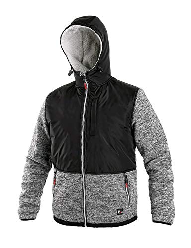 CANIS CXS Carson Fleece Jacke Herren Fleeceisolierte Arbeitsjacke mit Kapuze, Reißverschluss, reflektierenden Elementen, Outdoor Trekking Wander, Dicke Polar Fleecejacke; grau-schwarz (M) von CANIS