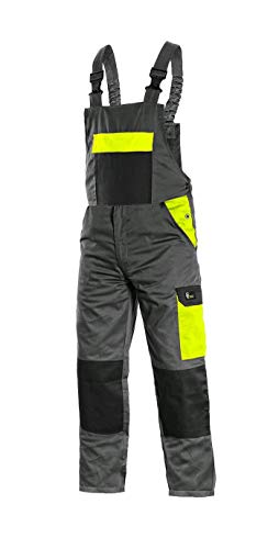 CANIS CXS Phoenix Cronos Arbeitslatzhose Professionelle Latzhose Herren Schutz für Monteur Gärtner Damen Hose für Mechaniker mit Klettverschlusstaschen Cargotaschen; grau mit gelb (50) von CANIS