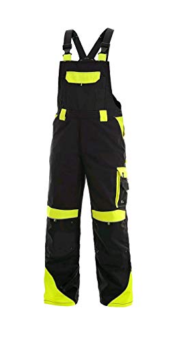 CANIS CXS SIRIUS BRIGHTON Arbeitslatzhose Herren Arbeitshose reflektierend Latzhose Schutz für Maler Stuckateur Monteur Gärtner Mechaniker Cargohose große Taschen Damen Hose; schwarz mit gelb; (56) von CANIS