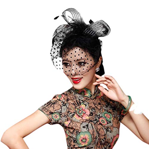 CANNXI Damen-Schleierhut mit Feder, Retro-Stil, Wellenspitze, einfarbig, Alligatorhaar von CANNXI