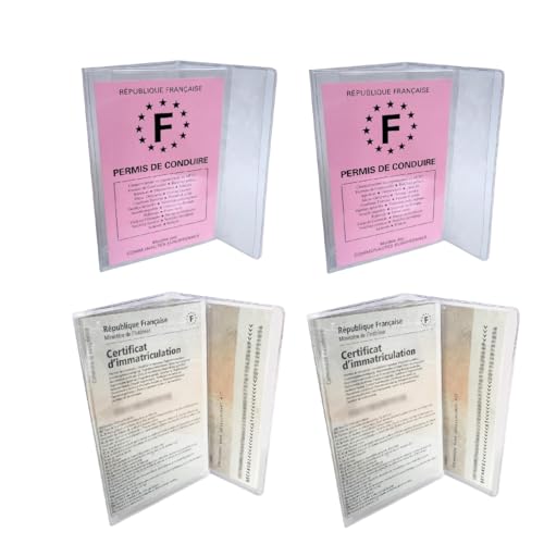 CANOCEA 2 Schutzhüllen für Fahrzeugschein + 2 Führerscheinhüllen – PVC Kristall transparent – hergestellt in Frankreich – Tasche für Auto und Motorrad, durchsichtig, 9 x 13.5 x 0.3 cm, Klassisch von CANOCEA