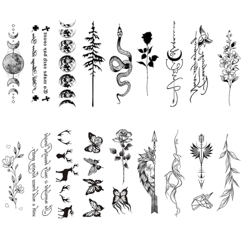 18 Blätter Realistische Temporäre Tattoos Klebetattoos Erwachsene, Inspirierende Zitate Worte Tattoos, Schwarz Blumen Schlange Schmetterling Fake Tattoo Zum Aufkleben für Männer und Frauen von CANRNYACBZ