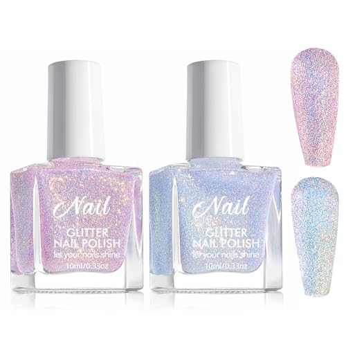 Glitzer Nagellack Blau - 2PCS Ungiftiger Nagellack Auf Wasserbasis für Mädchen - Schnelltrocknend Nagelack - Reflective Glitter Nail Polish für DIY-Nagelkunst Zu Hause (Transparent Blau, Lila 10 ML) von CANRNYACBZ
