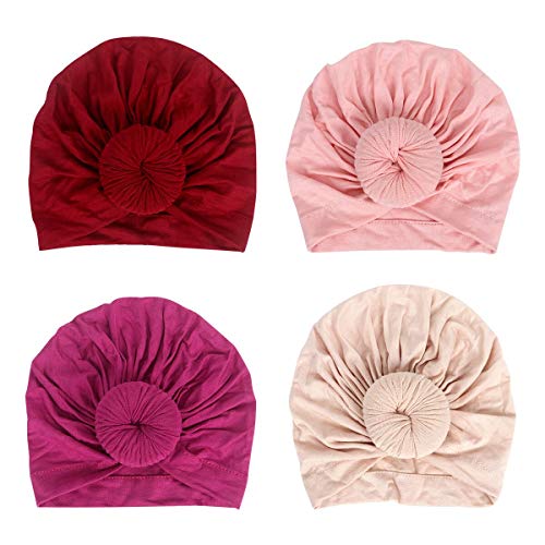 CANSHOW 4 Baby Turban Stücke Baby Mütze Neugeborene 100% Super Weich Baumwolle Elastische Stretch Turban Kleinkind Stirnbänder Baby Mädchen Stirnband von CANSHOW