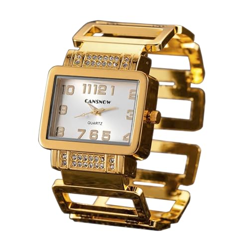 CANSNOW Spangenuhr Damen – Elegant Damenuhr Gold | Damen Uhren | Damen Armbanduhr | Damenuhr | Goldene Uhr Damen | Uhr Damen Gold | Damenuhr Gold | Damen Uhr Gold | Uhr Gold Damen (Gold-Weiss) von CANSNOW