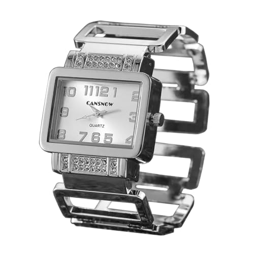 Spangenuhr Damen Elegant - Silberne Armbanduhr | Damenuhr Mit Weißem Zifferblatt (Silber-Weiß) von CANSNOW