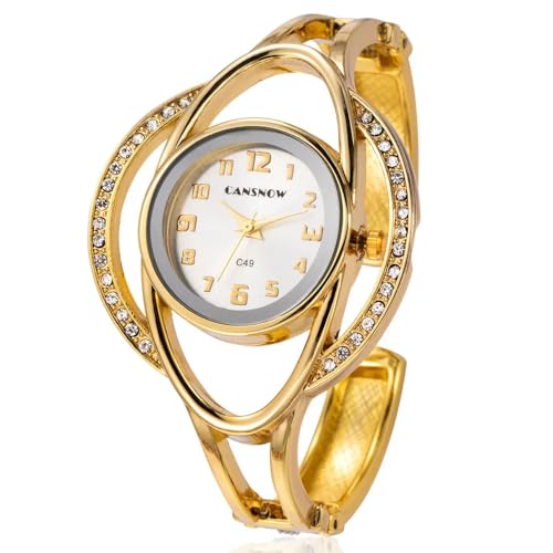 Spangenuhr Damen - Faszinierende Goldene Uhr Mit Weißem Zifferblatt | Elegante Armbanduhr Für Frauen von CANSNOW