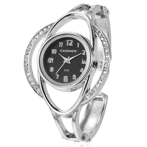 CANSNOW Spangenuhr Damen – Faszinierende Dameuhr mit Silberschwarz Armbanduhr von CANSNOW