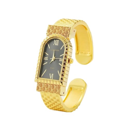 CANSNOW Spangenuhr Damen – Römische Anmut Gold-Schwarz | Uhr Damen | Damen Uhren | Damenarmbanduhren | Damenuhr Gold | Goldene Uhr Damen | Uhr Gold Damen | Damen Uhr Gold (Gold-Schwarz) von CANSNOW