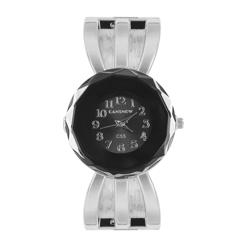 CANSNOW Spangenuhr Damen – Edle Damenuhr mit glitzerndem Design (Silber-Schwarz) von CANSNOW