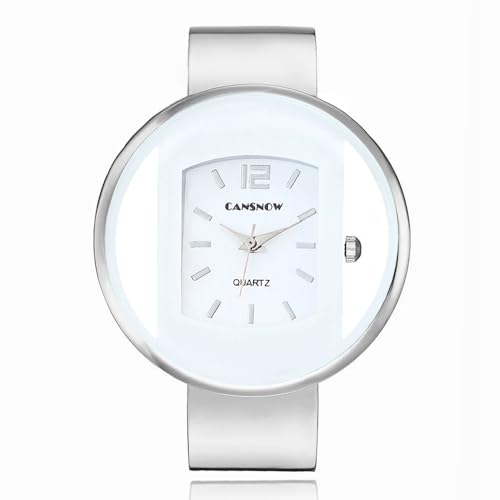 CANSNOW Spangenuhr Damen – Sphärische Damenuhr Elegante Uhr Damen Uhr stilvolle Uhren als Armbanduhr (Silber-Weiß) von CANSNOW