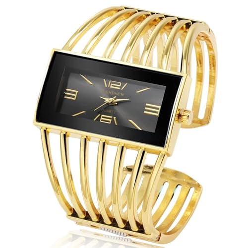 CANSNOW Spangenuhr Damen – Stilvolle Damenuhr Gold | Damen Uhren | Damen Armbanduhr | Damenarmbanduhr | Damenuhr Gold | Goldene Uhr Damen | Uhr Gold Damen | Damen Uhr Gold (Gold-Schwarz) von CANSNOW