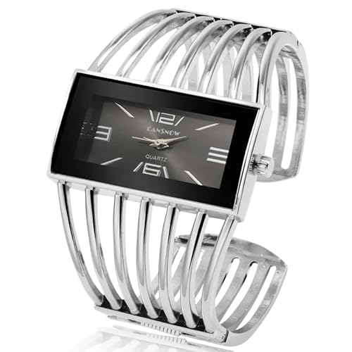 Spangenuhr Damen - Stilvolle Damenuhr Silber | Uhr Damen | Damen Uhr | Uhren Damen | Damenuhr Silber | Armbanduhr Damen Silber | Uhr Damen Silber | Damen Armbanduhr | Uhr Silber Damen (Silber-Schwarz) von CANSNOW