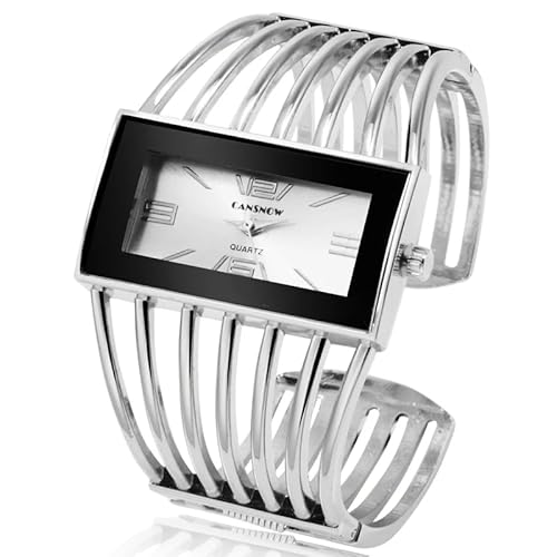 Spangenuhr Damen - Stilvolle Damenuhr Silber | Uhr Damen | Damen Uhren | Damenuhren | Armbanduhren für Damen | Damenuhr Silber | Armbanduhr Damen Silber | Uhr Damen Silber | Silber Uhr (Silber-Weiß) von CANSNOW