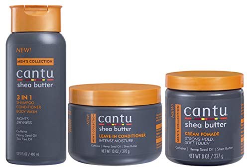 Cantu Männer 3-in-1 Shampoo Conditioner Bodywash 13,5 Unzen, Leave in Conditioner 13oz & Cream Pomade 8oz von CANTU