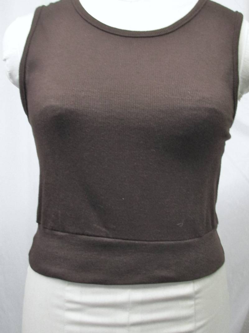 Vintage 1960Er 70Er Top Baumwolle Strick Oberteil Gerippt Ärmellos U-Boot Ausschnitt Schokolade Braun Match-Mix Label S/M Scrollen Sie Nach Unten von CAOLEiheartvintage