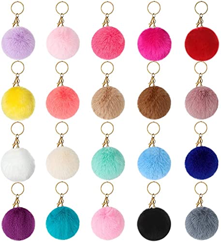 20 Stück Pompom Ball Schlüsselanhänger Weich Plüsch Keychain Taschenanhänger, Taschen Koffer Rucksäcke Auto Schlüssel Dekor Zubehör für Frauen Mädchen von CAOMEI