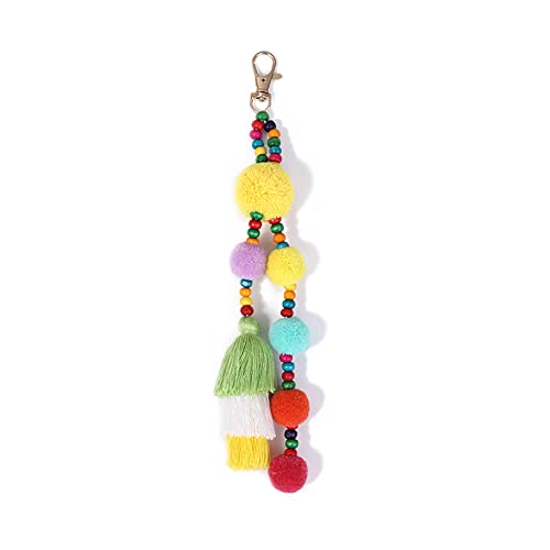 Boho Taschenanhänger,Haarball Quaste Keychain Hängende Anhänger Flauschige Kunstpelz Ball Keyring -Tasche Accessoires Für Frauen Mädchen (gelb) von CAOMEI