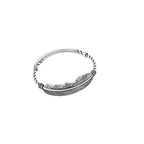 CAOMEI Armreif Frauen Silber Feder,925 Sterling Silber Armreif Vintage Distressed Feder Breit Ethnische Manschette Armreif Verstellbare Paare Amulett Armband Für Männer Frauen von CAOMEI