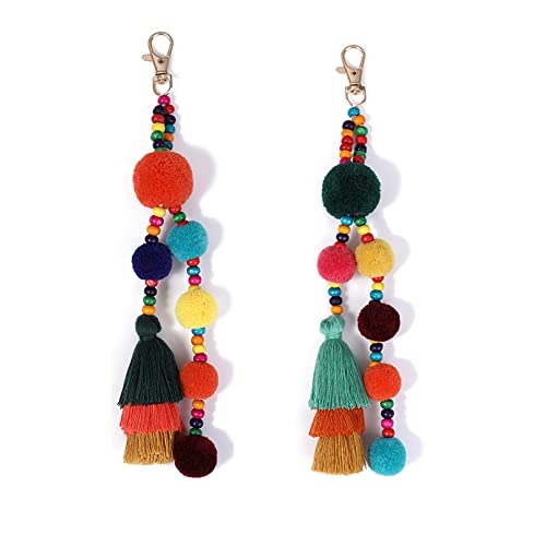 Haarball Quaste Keychain Hängende Anhänger Flauschige Kunstpelz Ball Keyring -Tasche Accessoires Für Frauen Mädchen (Orange+grün) von CAOMEI