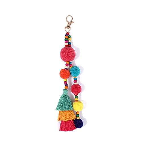 Schlüsselanhänger Pompom Bunt,Haarball Quaste Keychain Hängende Anhänger Flauschige Kunstpelz Ball Keyring -Tasche Accessoires Für Frauen Mädchen (rosarot) von CAOMEI