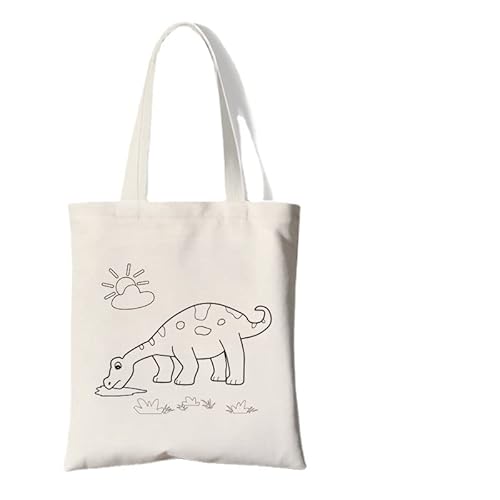 Taschen Zum Bemalen Dino,DIY Kinder Baumwolltasche Zum Bemalen Spiel Zum Geburtstag Geschenk Mädchen, Mit Kurzem Henkel Baumwollbeutel Stoffbeutel Jutebeutel Tragetasche (E) von CAOMEI