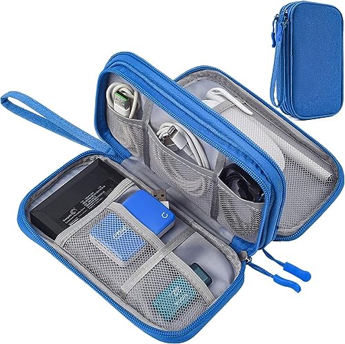 CAOODKDK Elektronischer Organizer, Reisekabel-Zubehörtasche, elektronischer Organizer, wasserdichte Tasche für elektronisches Zubehör, Organizer für Powerbank, Ladekabel, USB-Kabel, Doppellagig, blau von CAOODKDK