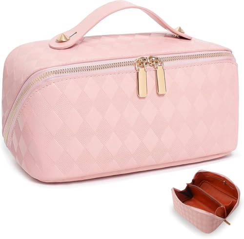 Make Up Tasche, Make Up Bag, Kosmetiktasche Klein Damen Portable Reise Kosmetikkoffer Groß Kapazität Kosmetiktasche Damen, Wasserdichter PU-Leder Schminktasche Kulturtasche Mit Trennwand Rosa Make Up Tasche, Make Up Bag, Kosmetiktasche Klein Damen Portable Reise Kosmetikkoffer Groß Kapazität Kosmetiktasche Damen, Wasserdichter PU-Leder Schminktasche Kulturtasche Mit Trennwand Rosa von CAOPUGSI