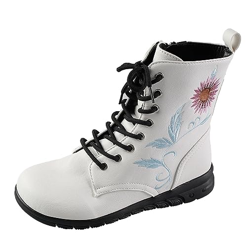 CAOQAO , einfarbig, kurze Stiefel, PU, Sonnenblumen-Stil, lockerer hinterer Absatz, kurzer Absatz, mittlere Wadenstiefel Herren 45 (White, 41) von CAOQAO