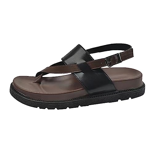 CAOQAO Damen-Strandsandalen, hohle lässige Hausschuhe, flache Schuhe, Retro-Sandalen Schuhe Damen Plateau (Black, 40) von CAOQAO