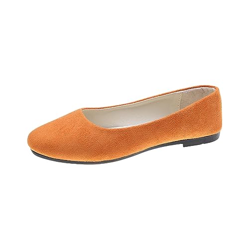 CAOQAO Damen- und Mädchen-Schuhe, einfarbig, große Größe, zum Hineinschlüpfen, flach, flach, bequem, lässig, einzelne Schuhe Damen Schuhe Keilabsatz (Orange, 39) von CAOQAO