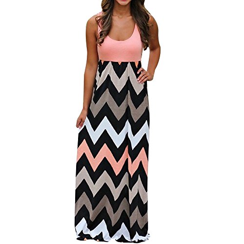 CAOQAO Freizeit Bekleidung Damen Elegant Langer Boho der Streifen Kleid Strand Sommer Sommerkleid Maxikleid Übergröße Abendkleid von CAOQAO