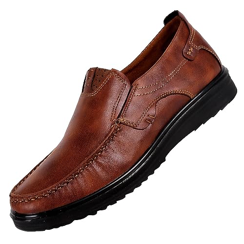 CAOQAO Herren-Freizeitschuhe, Slip-on-Wanderschuhe, atmungsaktiv, bequem, modisch, Loafer, Turnschuhe, Fahrschuhe für Herren, Business, Arbeit, Büro Business Schuhe Herren Slipper (Brown, 42) von CAOQAO