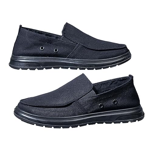 CAOQAO Herren-Loafer-Sneaker, Segeltuch-Slip-on-Schuhe, Flache, atmungsaktive Wander-Bootsschuhe Sneaker Schuhe Herren Schwarz (Black, 48) von CAOQAO