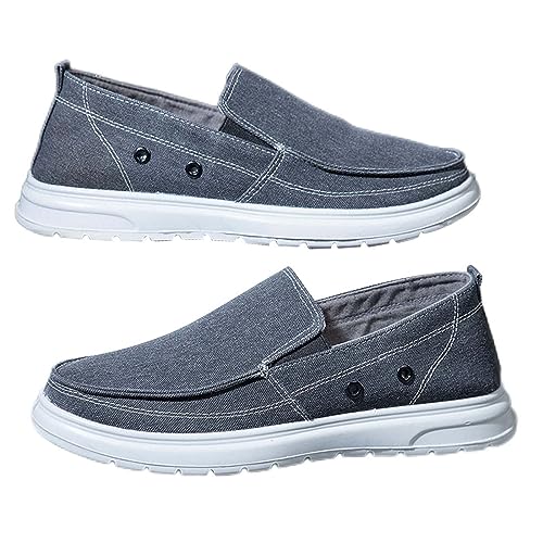 CAOQAO Herren-Loafer-Sneaker, Segeltuch-Slip-on-Schuhe, Flache, atmungsaktive Wander-Bootsschuhe Sneaker Schuhe Herren Schwarz (Grey, 48) von CAOQAO