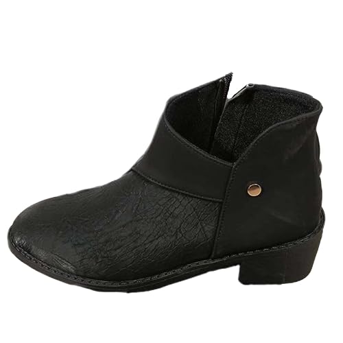 CAOQAO Modische Damen-Sport-Freizeitschuhe, Damen-Lederschuhe mit niedrigem Absatz, Bequeme Freizeitschuhe e Schuhe Damen (Black, 42) von CAOQAO